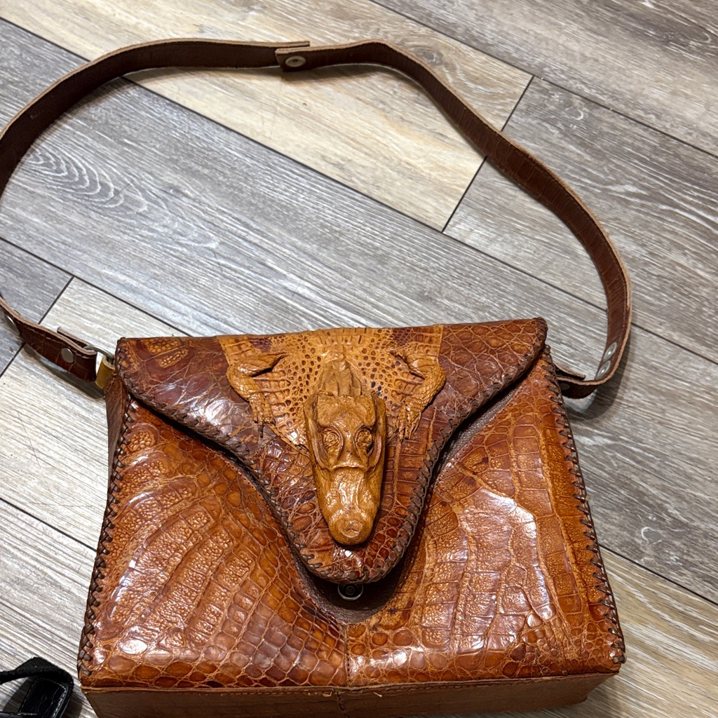 Brown Crocodile Pattern Shoulder Bag